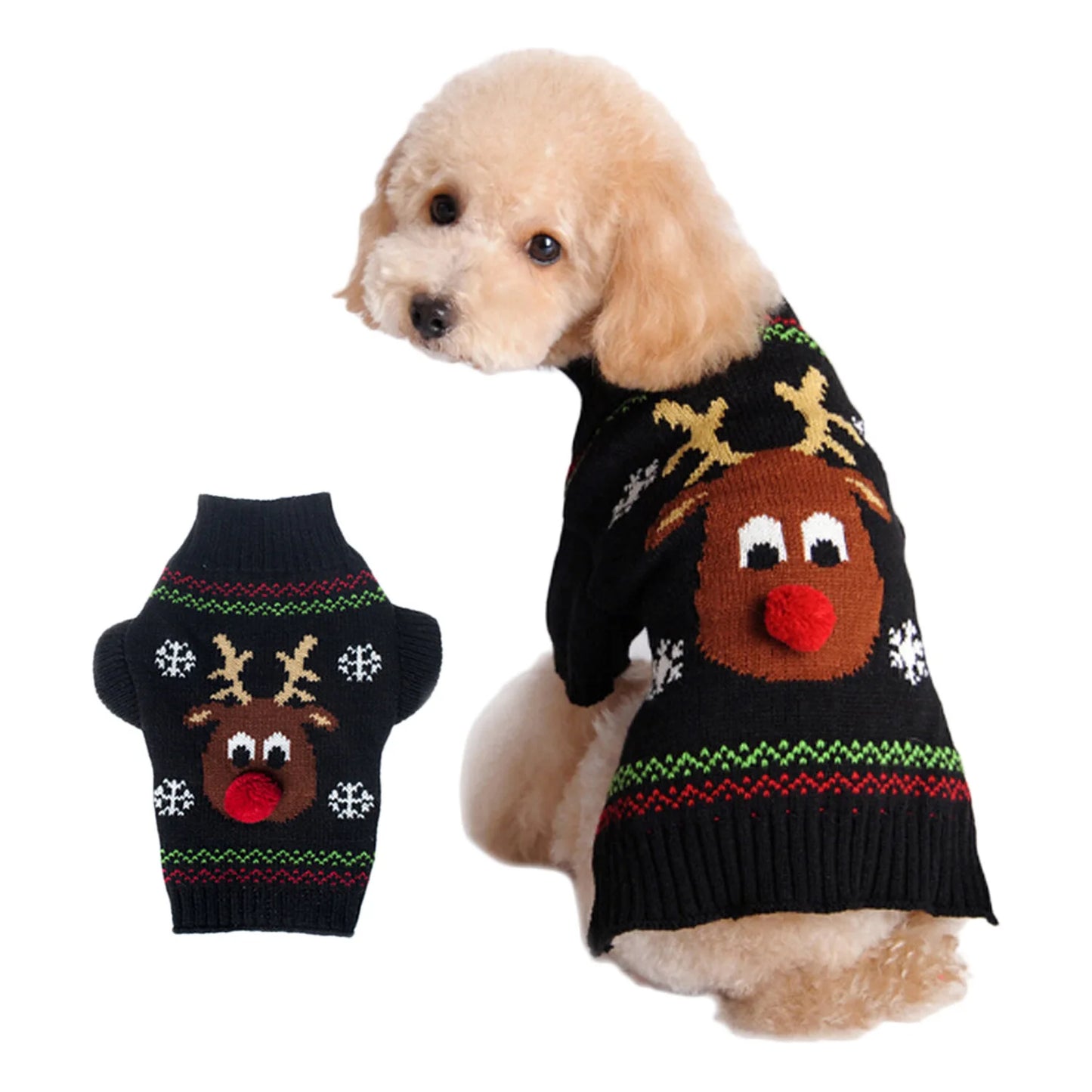 Wuffladen - Hunde - Weihnachts-Strickpullover mit Elch Motiv