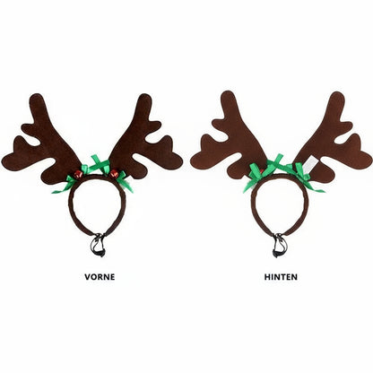 Wuffladen - Hunde - Elch-Geweih Kopfschmuck mit Weihnachtsmannmütze