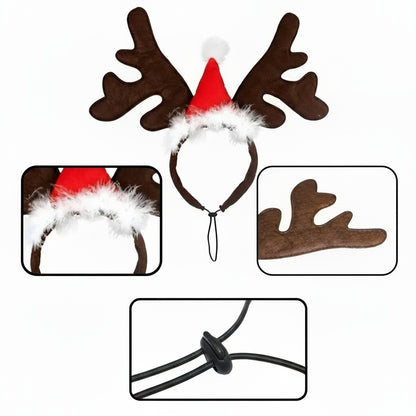 Wuffladen - Hunde - Elch-Geweih Kopfschmuck mit Weihnachtsmannmütze