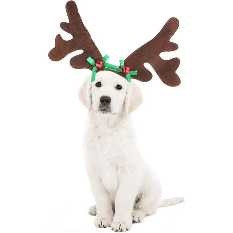 Wuffladen - Hunde - Elch-Geweih Kopfschmuck mit Weihnachtsmannmütze