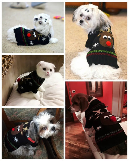 Wuffladen - Hunde - Weihnachts-Strickpullover mit Elch Motiv