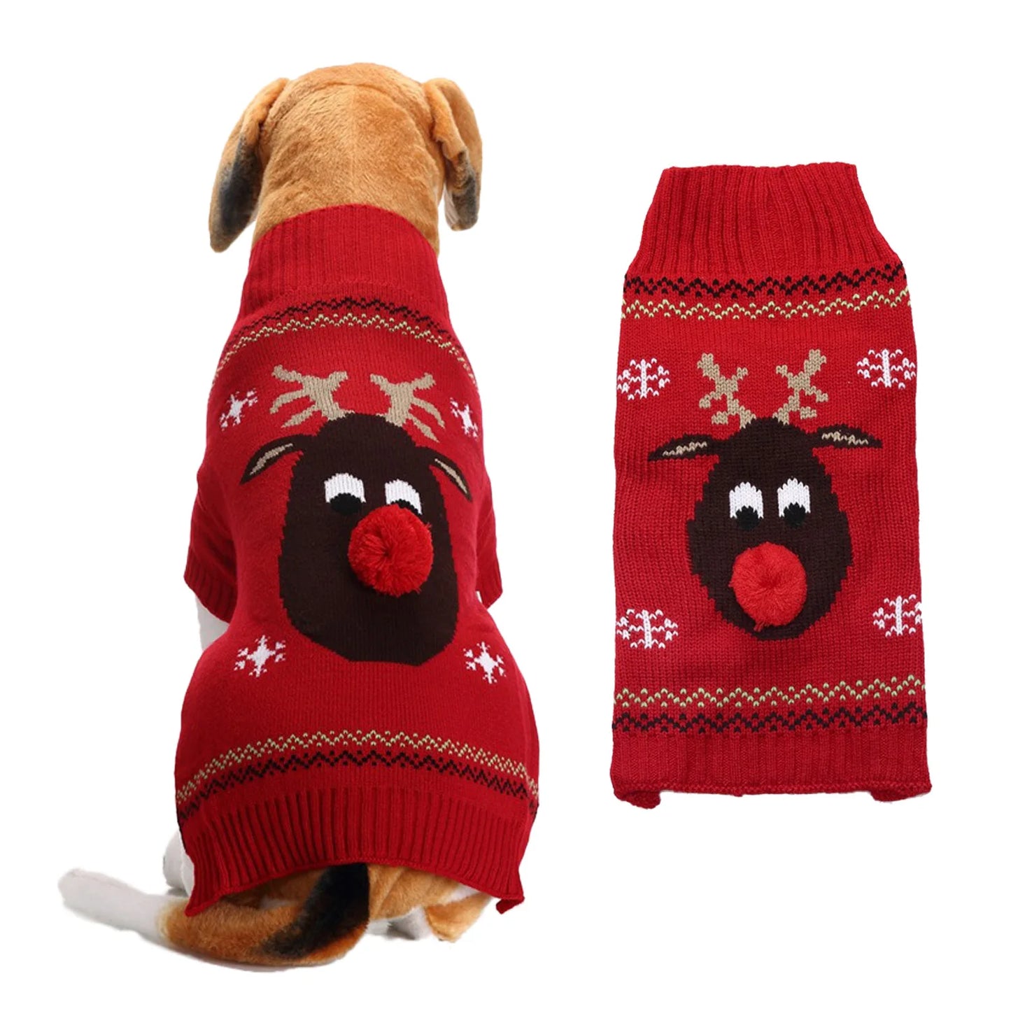 Wuffladen - Hunde - Weihnachts-Strickpullover mit Elch Motiv