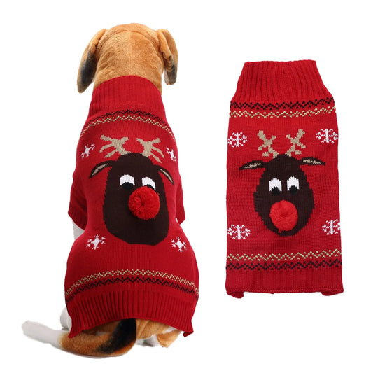 Wuffladen - Hunde - Weihnachts-Strickpullover mit Elch Motiv